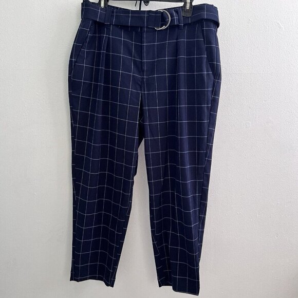 A New Day plaid Pants High Rise Tapered Ankle Size 14 Navy Blue Belted NEW - Picture 4 of 10